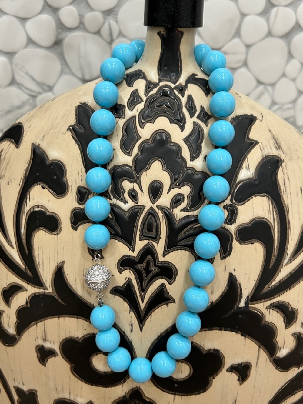 Turquoise Beaded Necklace with Pave Clasp